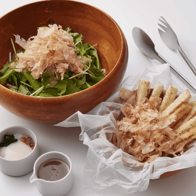 伊兵衛サラダ/長芋フライ かつお節風味
