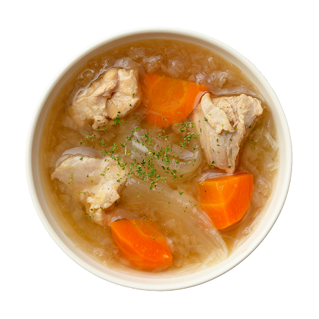 炒め玉ねぎと鶏肉のだしスープ