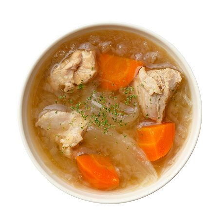 炒め玉ねぎと鶏肉のだしスープ