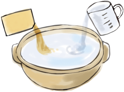 鍋に鍋つゆと水を入れる。