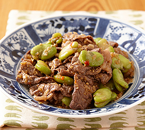 そら豆と牛肉のピリ辛炒め