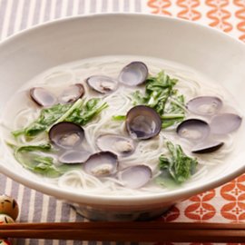 寒しじみと水菜のにゅうめん（白だし使用）の写真