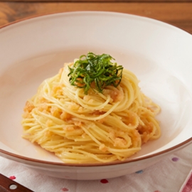 レンチンだしたらこパスタ（濃い味だし使用）の写真