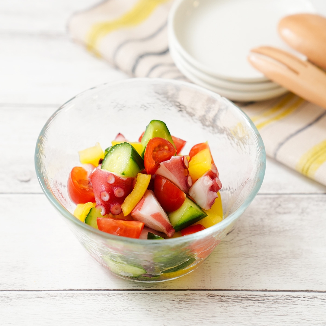 タコと夏野菜のだしマリネ|だし浅漬けの素を使用！和えるだけのお手軽おつまみ。