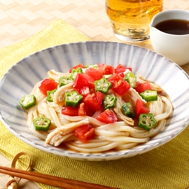トマトとオクラのぶっかけうどん 