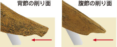 背節の削り面と腹節の削り面