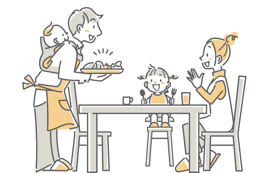 家族が食卓を囲むイラスト